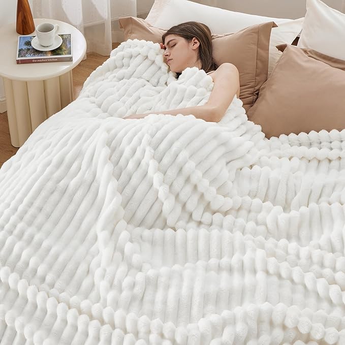 Bedsure GentleSoft Full Size Blanket for Bed - Cozy Soft Blankets for Women, Cute Large Fleece Throws for Girls, Off White, 84x90 Inches