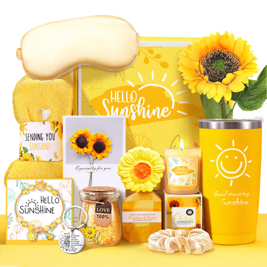 Birthday Gifts for Women, Set of 13 Unique Gift Baskets Birthday Present for Best Friends Bff Sister Sending Sunshine Include Tumbler, Get Well Gifts for Women Sunflower Presents