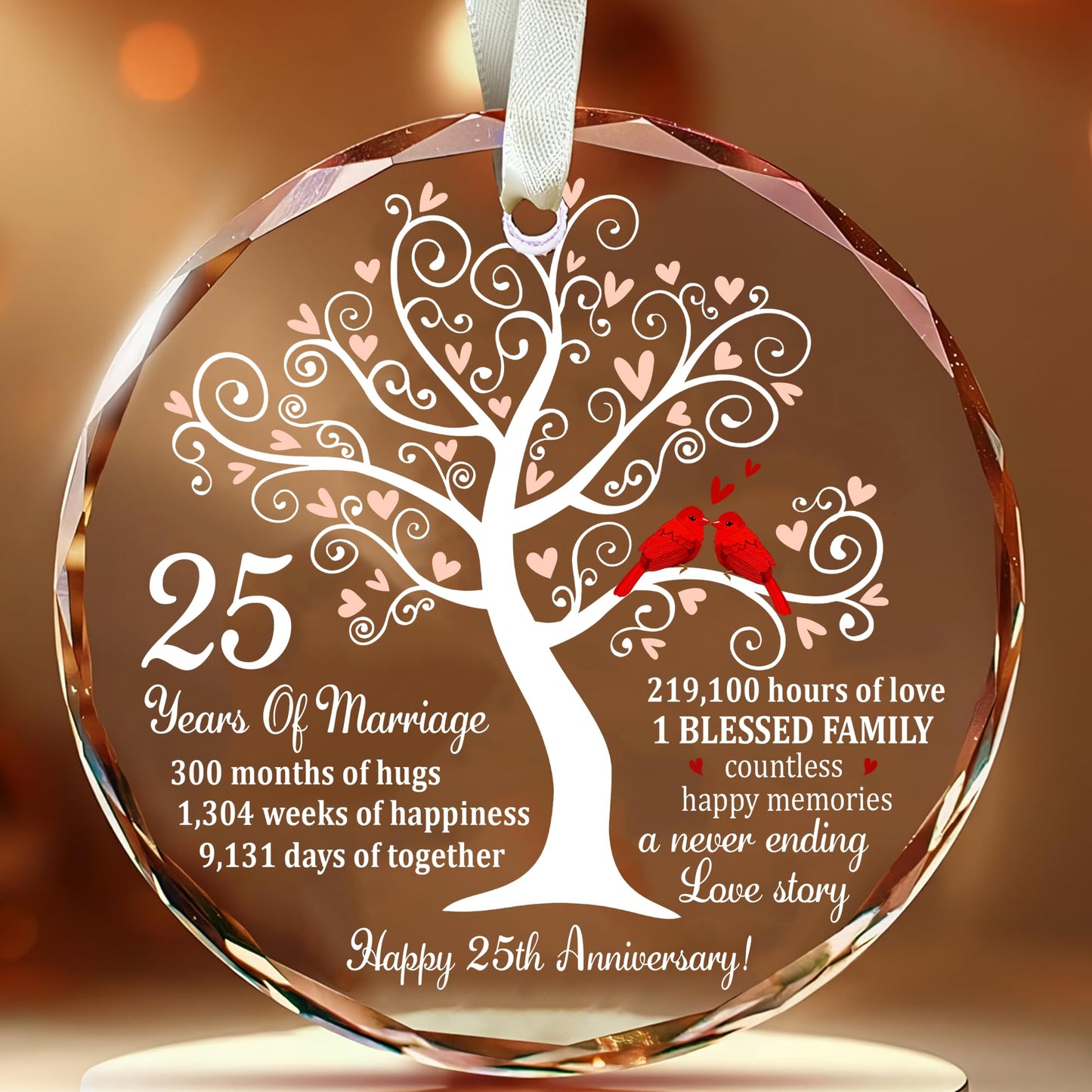 Bozspacer 25th Wedding Anniversary Glass Ornament – Silver Wedding for Parents, Couple, Wife, or Husband – Unique 25 Years Marriage Keepsake Decoration