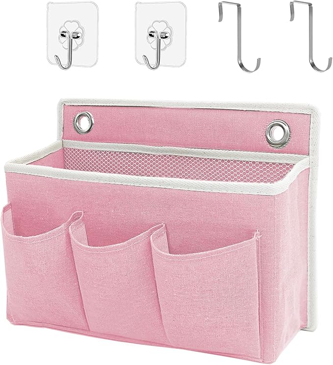 Wall Hanging Organizer Bag/Hanging Baskets with Large Mesh Compartment & 3 Pockets，Over the Door Hanging Organizer Space Saving Storage for Bedroom,RV Camper, Closet (Pink -1 Pack)