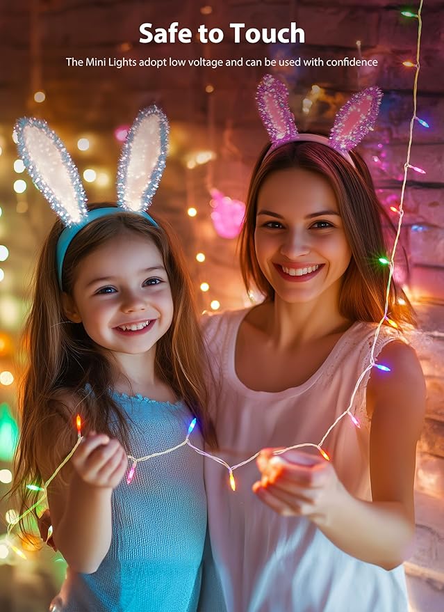 Pink + Multicolor Mini String Lights, 39 Feet 100 LED Pastel Mini Lights with 8 Lighting Modes, Connectable Twinkly Light for Indoor Outdoor Party Yard Garden Patio Home Wreath Holiday Easter Decor