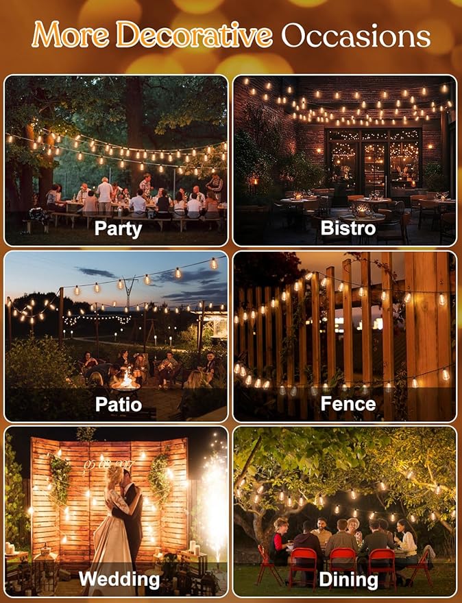 GHUSTAR 100FT LED Outdoor String Llights (NOT Solar) – Patio Lights Outdoor Waterproof for Outside – 2700K Vintage Edison Bulb String Light – Shatterproof Hanging Light for Cafe Porch Deck