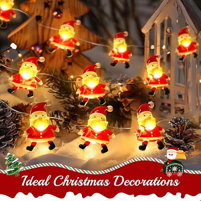 Christmas Decorations Indoor Lights, 10FT 30 LED Christmas Santa Claus Fairy String Lights Battery Operated for Xmas Tree Party Festive Holiday Christmas Gifts Cute Room Decor