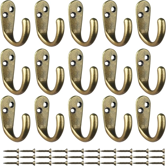 IBosins 15PCS Coat Hooks Wall Mounted Single Prong Robe Hook for Hanging Towel Hooks with 30 Screws for Bags, Hat, Cap, Scarf, Cup