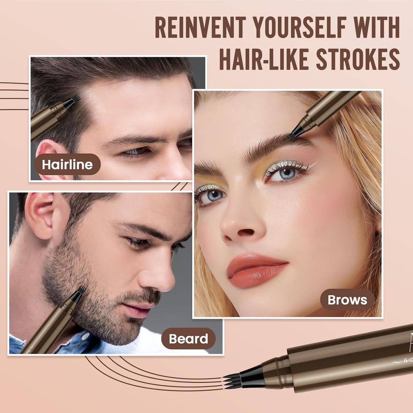 AWROSE Eyebrow Pencil, 2 Pack 3D Waterproof Microblading Eyebrow Pen 4 Fork Tip Tattoo Pencil, Precise Natural Magic Eye Brow Pen with Hair Like Strokes, 4 Points Multi-Used Eye Brow Pencils for Women