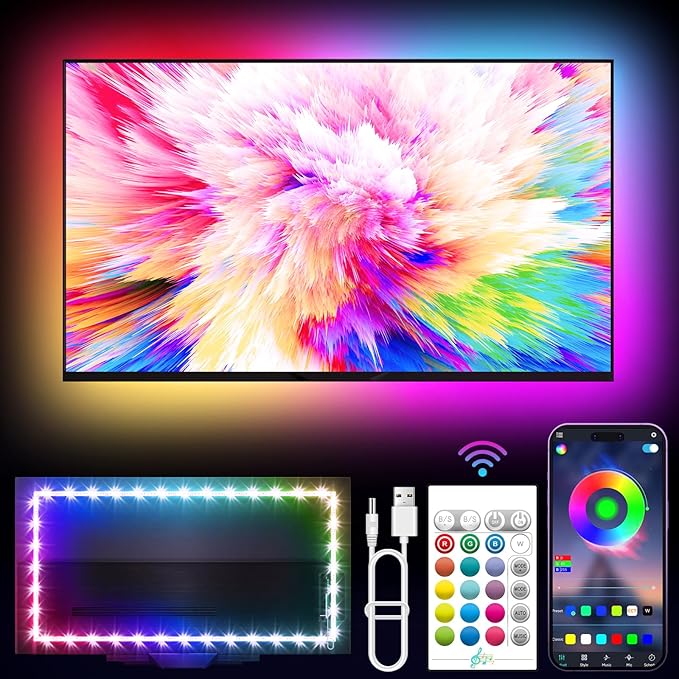 LED Lights for TV, 16.4ft TV LED Backlight for 45-75in, RGB TV Backlight Behind Strip with Music Sync, Bluetooth APP and Remote Control Strip Lights USB Powered for Bedroom, Gaming
