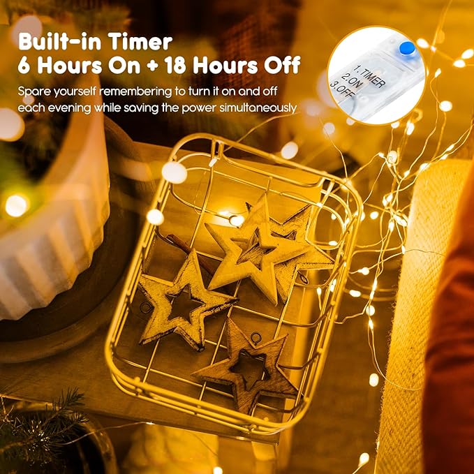 Minetom 12 Pack Fairy Lights Battery Operated String Lights with Timer - 7ft 20 LED Waterproof Silver Wire Firefly Light Waterproof for DIY Crafts Wedding Décor Table Mason Jars Party