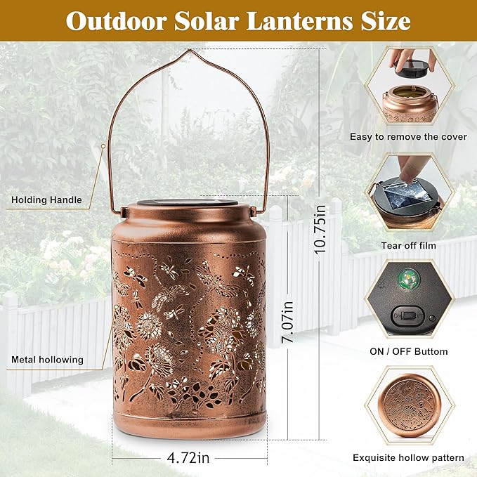 Birthday Gifts for Women Dragonfly Solar Lanterns Outdoor Waterproof, Hanging Metal Solar Lights Outdoor Decor for Party/Patio/Yard/Garden/Indoor