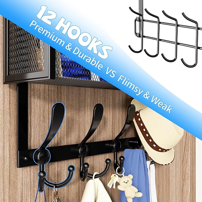 Over The Door Hooks Organizer, Coat Rack Over The Door Storage Hanger Towel Rack, Back of Door Storage Organizer for Bathroom,Bedroom,Kitchen,Office (Black, 4-Tier)