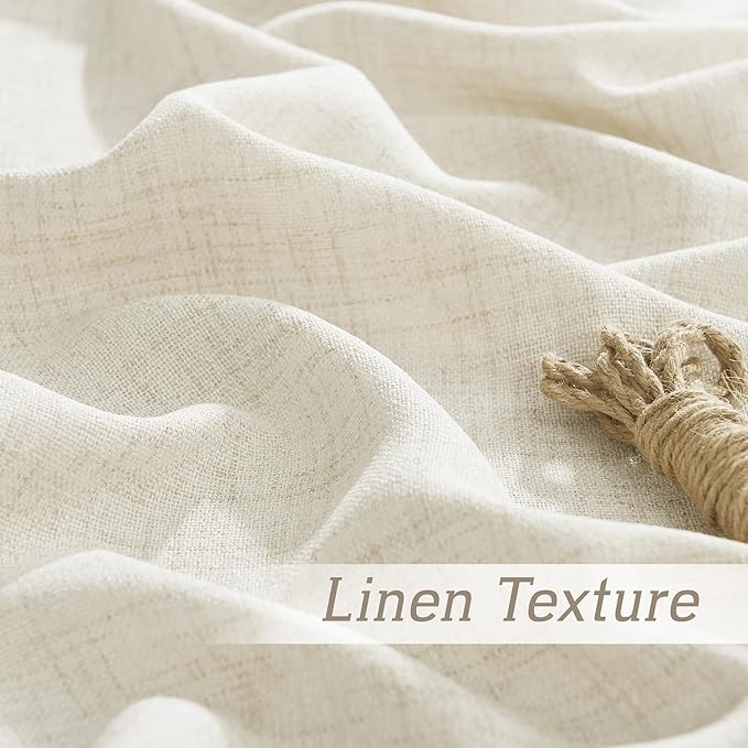 RYB HOME Living Room and Dining Room Curtains and Drapes Linen Sheer, Light Filtering Curtains 108 inches Long, Weave Textured/Rod Pocket, Cream Colored, W 52 x L 108 inches, 2 Panels Set