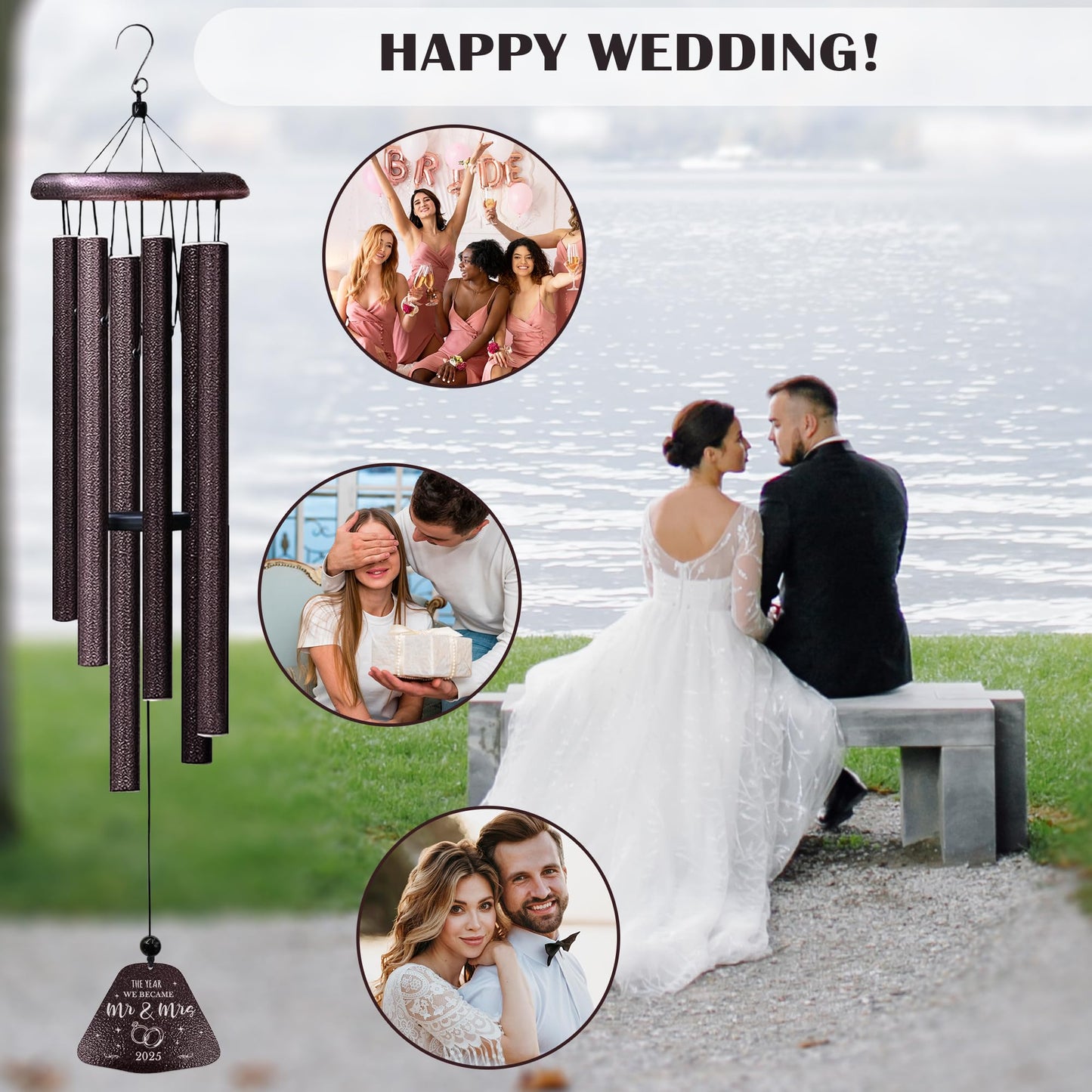 Yesruby Wedding Gifts, Mr and Mrs Gift 32” Wind Chimes Outside, Wedding Gifts for Couples Newlyweds 2025, Bridal Shower Just Married Gift