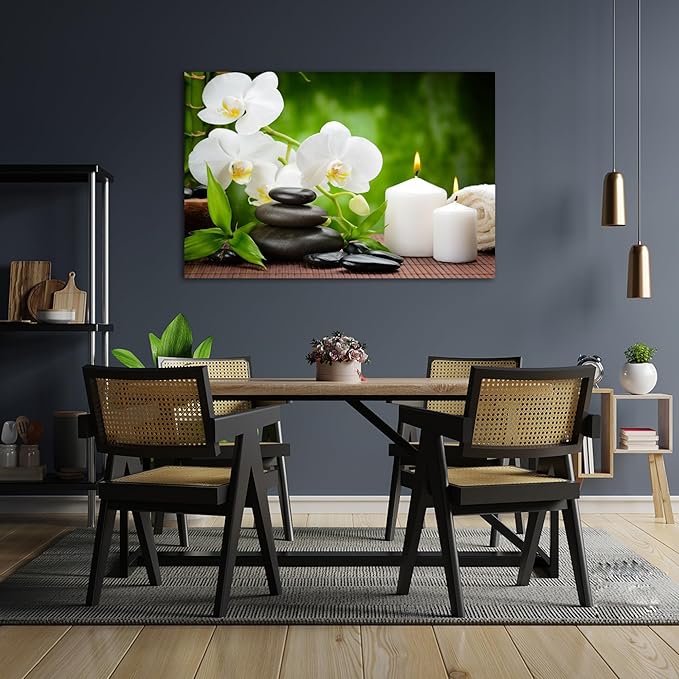 GUTTATY Zen Wall Art Decor, Modern Bathroom Zen Decor Wall Art, Large Canvas Wall Art for SPA Zen Room Decor, Green Bamboo and Pebble Relaxing Zen Art Prints for Office & SPA Wall Decor 28x40 Inches
