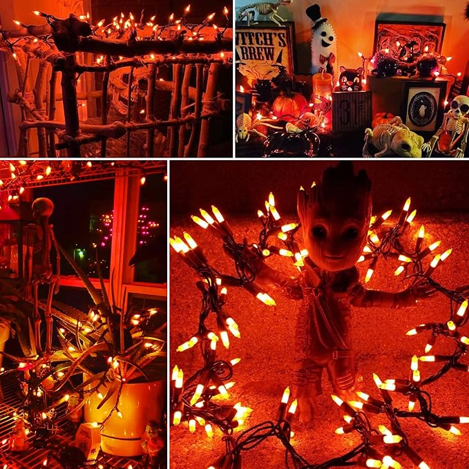 Brizled Orange Halloween Lights, 21.3ft 100-ct Incandescent Halloween String Lights Connectable, UL Certified Orange Light String, Black Wire Mini Light Set for Fall Season Holiday Thanksgiving Tree