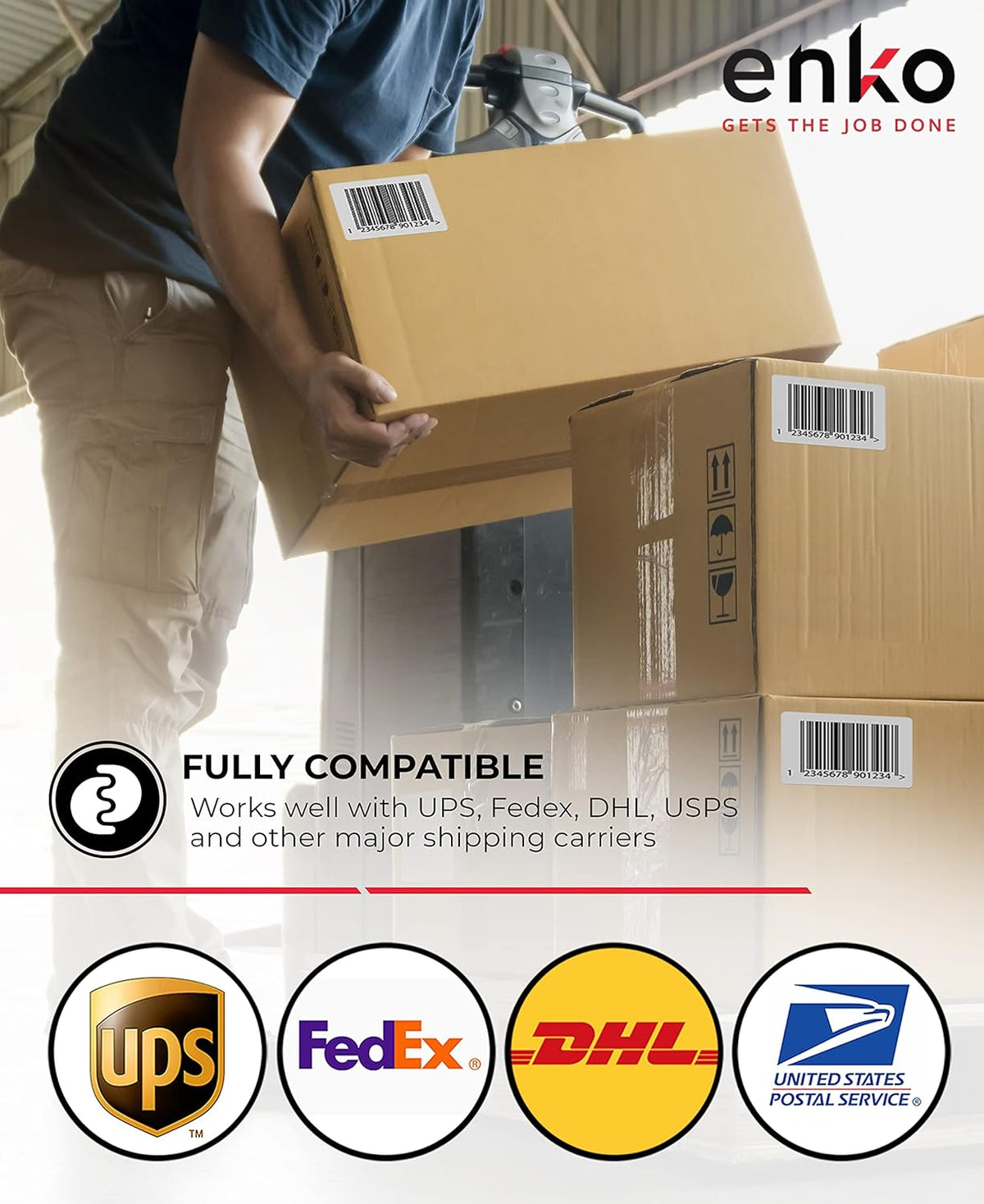 enKo 3 Rolls 4" x 6" Direct Thermal 3000 Labels 3" Core - Address & Shipping Labels Compatible for Industrial Printer Zebra 220Xi4 ZT200 ZT400 ZT510 ZT600 Datamax NATO Intermec