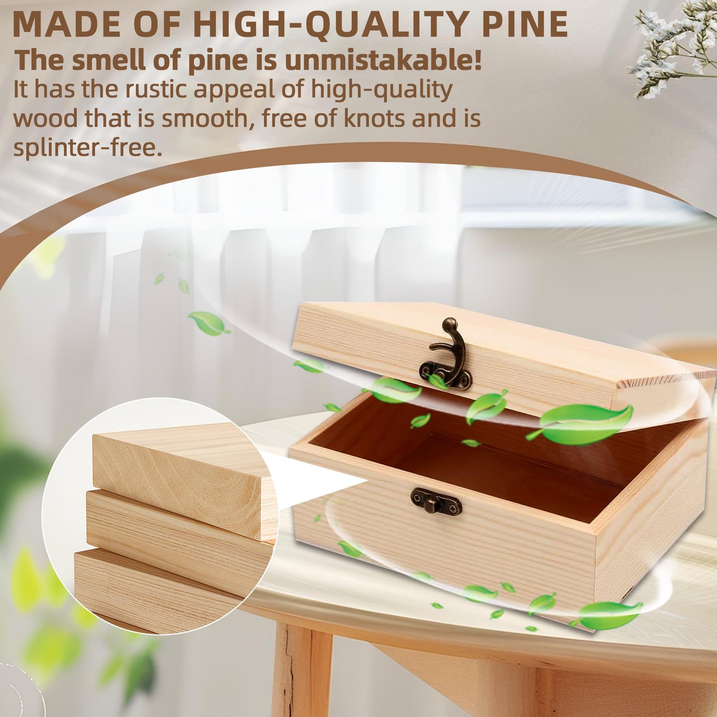 VIKOS Products Unfinished Unpainted Wooden Box with Hinged Lid for Crafts DIY Storage Jewelry Plain Pine Box - Small 6.7"x5.1""x3.1"" - 2-Pack"