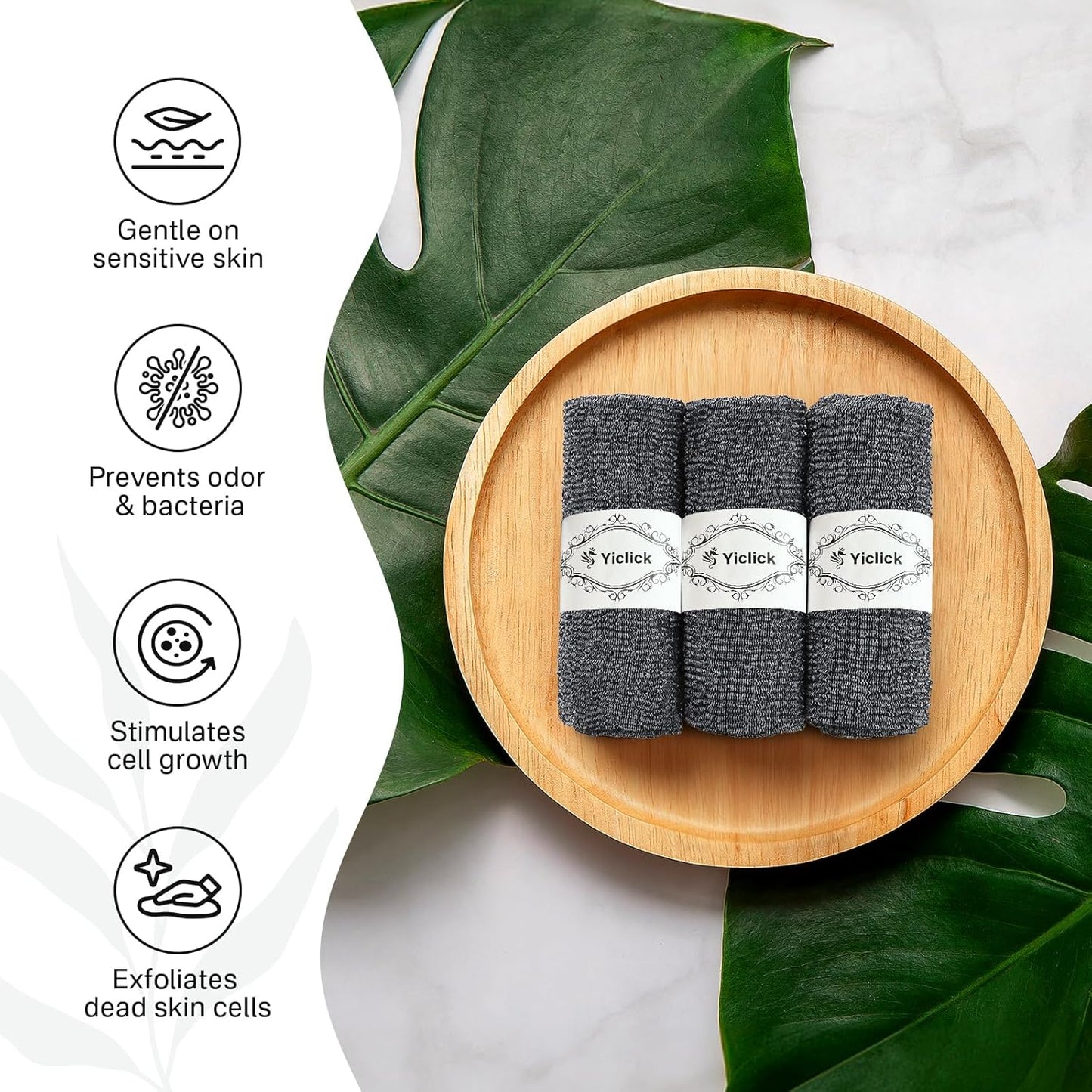 Yiclick Exfoliating Washcloth Towel【3 Pack】- Exfoliating Body Scrubber Exfoliator, Back Scrubber for Use in Shower Bath, Exfoliate Rags Wash Cloths, Loofah Lufa Sponge, Body Scrub, Women Men