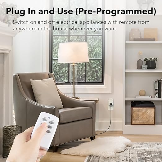 BN-LINK Mini Wireless Remote Control Outlet Switch Power Plug in for Household Appliances, Wireless Remote Light Switch, LED Light Bulbs, White (1 Remote + 3 Outlet) 1250W/10A