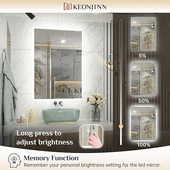 Keonjinn LED Backlit Mirror 96” x 36” Oversized Lighted Bathroom Mirror with UL Listed LED Driver, Large Stepless Dimmable Wall Mirror, Tempered Glass, CRI90+ Anti Fog Vanity Mirror with Backlights