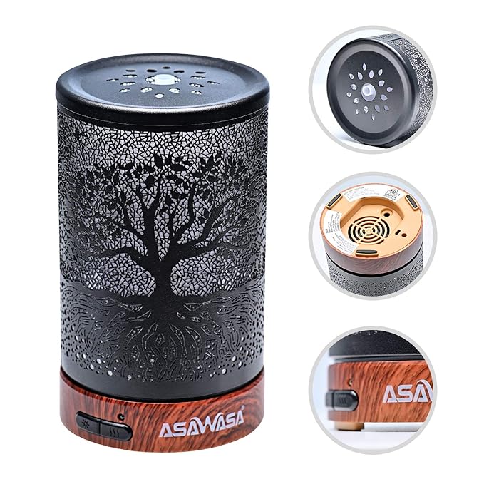 ASAWASA Diffusers for Essential Oils, Essential Oil Diffuser with Waterless Auto Shut-Off, Metal Art Aromatherapy Humidifier with Multicolor Changed Night Light,Ideal for Home Gifts Spa Yoga (Banyan)