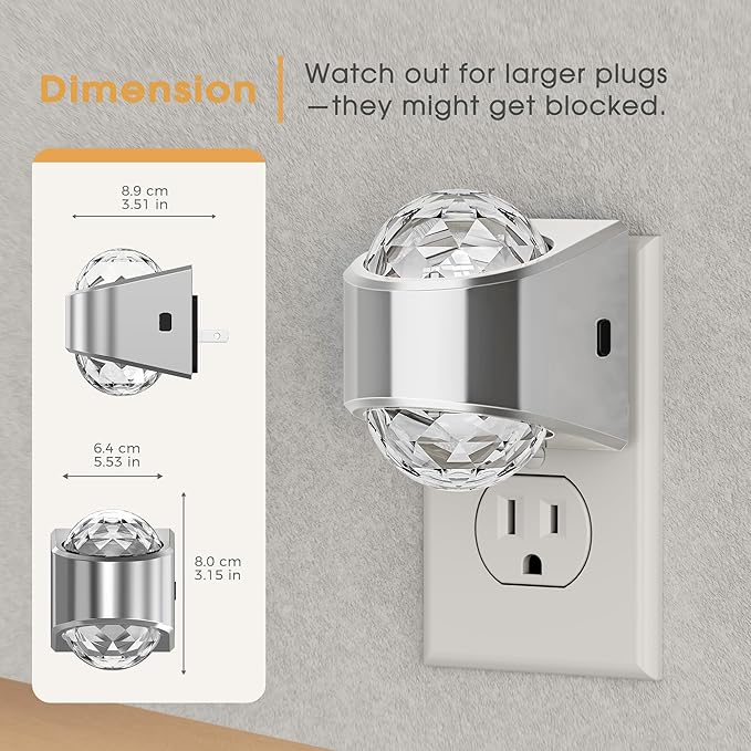 Briignite Night Light, Sliver Night Lights Plug into Wall 2 Pack, LED Projector Night Light, Soft White for Bedroom, Dimmable Brightness Dusk to Dawn Nightlight for Bathroom, Gaming Room, Home Decor