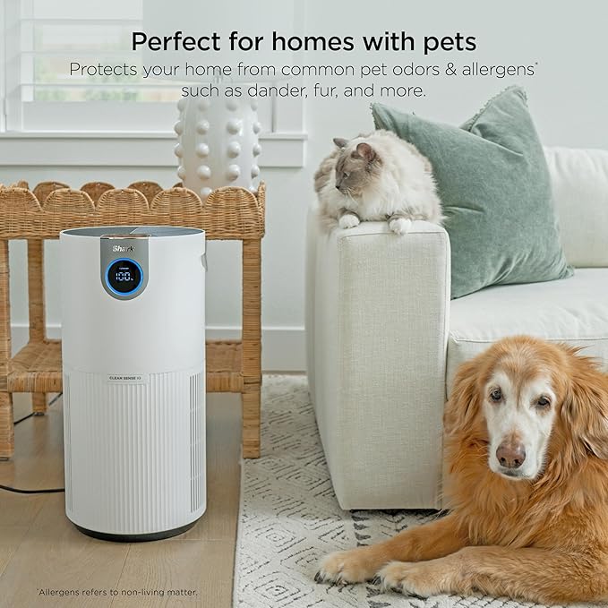 Shark Air Purifier for Home Large Room, Clean Sense Technology, HEPA Air Filter, 1000 Sq Ft, Kitchen, Filters Smoke, Captures 99.98% of Particles, Pet Dander, Pollutants, Dust, Allergens, HP201
