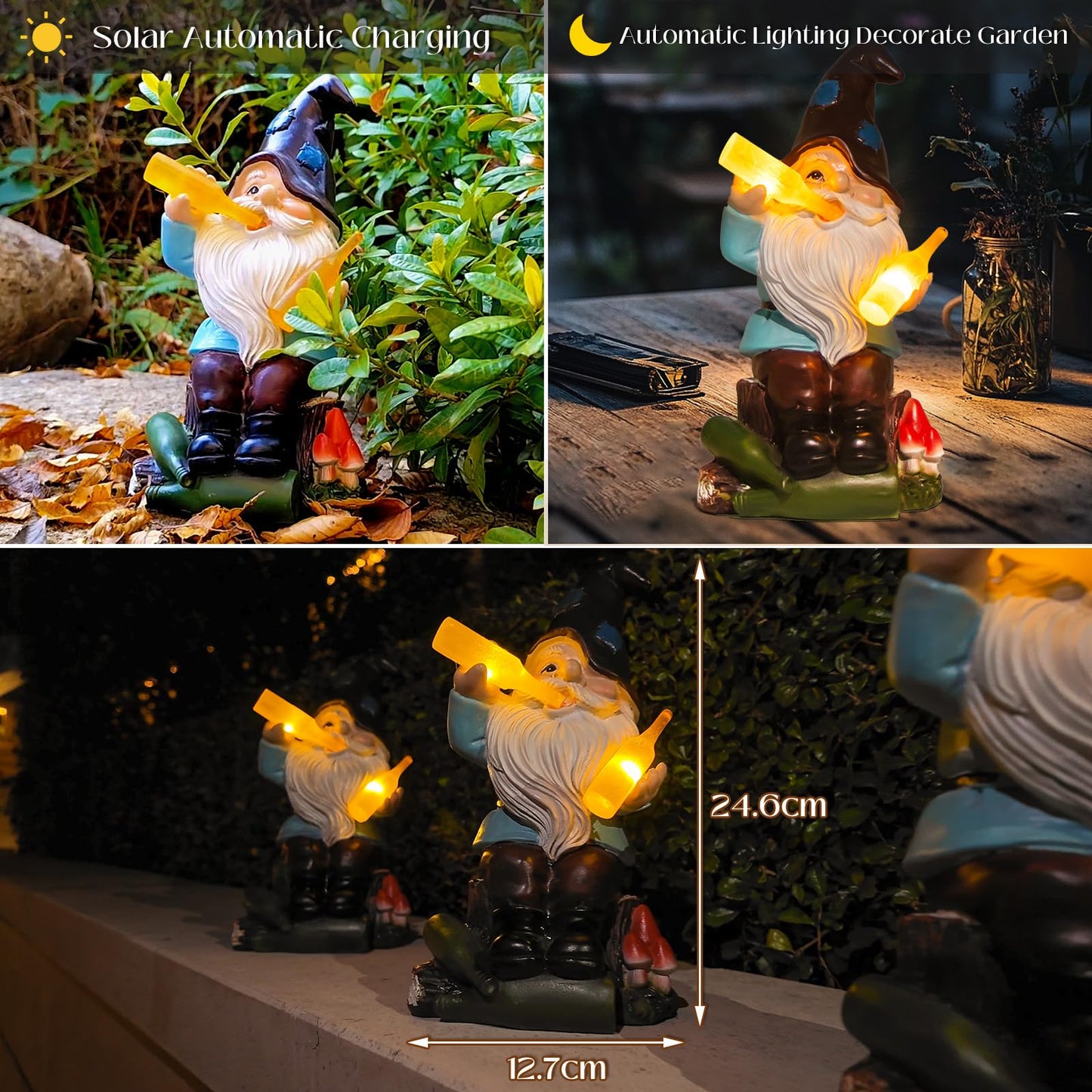 DKJOCKY Gifts for Men,Funny Garden Gnomes Outdoor Decorations for Yard, Solar Drunk Gnomes Drinking Beer, Unique Birthday Gifts for Women, Presents for Mom