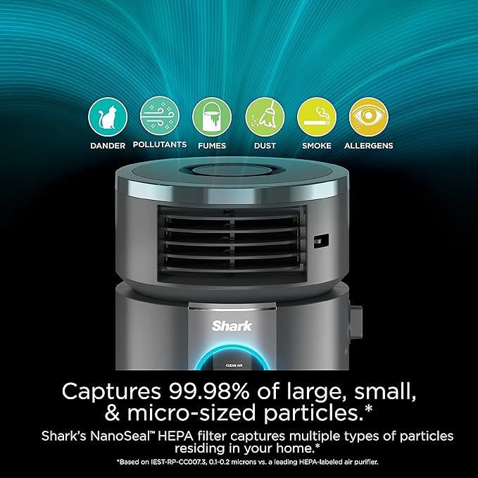 Shark 3 in 1 Air Purifiers for Home, Bedroom, or Office with HEPA Filter, Small Space Heater and Fan Combo, Filters Smoke, Covers up to 500 Sq Ft, Clean Sense Technology, Heat, Cool and Purify, HC452