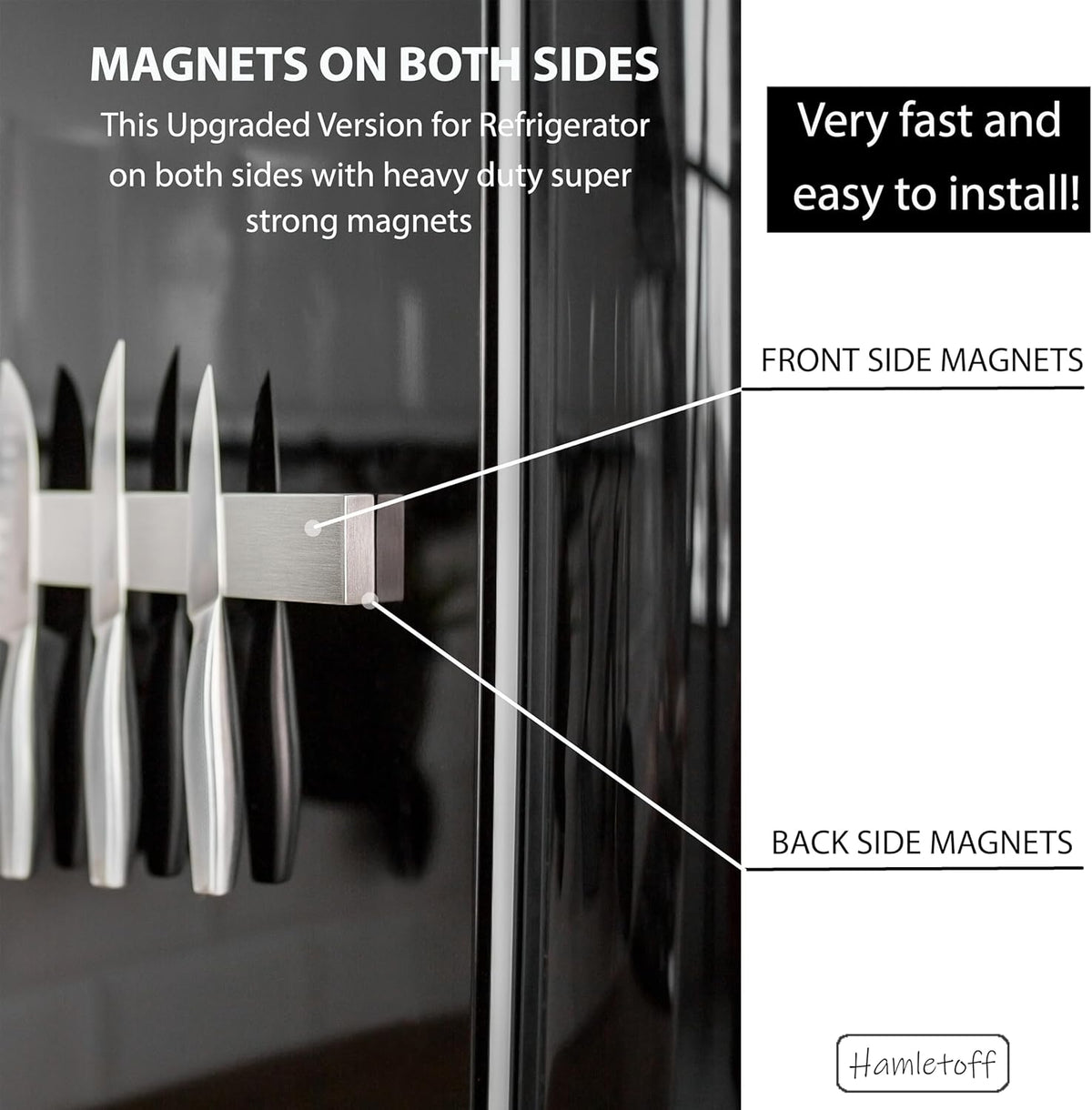 Premium Magnetic Knife Holder for Refrigerator – 16 Inch Professional Double Sided Magnetic Knife Strip for Fridge - Stainless Steel Magnetic Knife Holder for Wall Self Adhesive