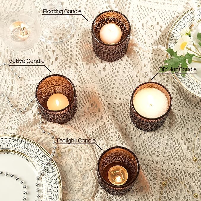 12pcs Votive Candle Holder for Wedding, 2.7 * 3.5in Large Amer Glass Tea Light Candle Holders Bulk, DIY Wax Filling Romance Tealight Candle Holders for Home Table & Christmas Thanksgiving (12)