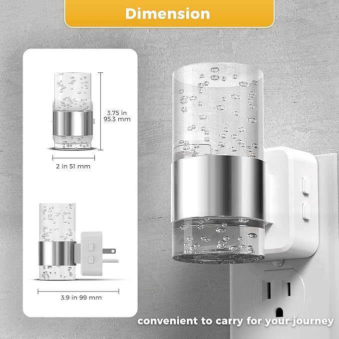 L LOHAS LED Night Lights Plug into Wall 2 Pack, Dimmable Night Light with Dusk-to-Dawn Sensor, Soft White/Cool White/Amber 3 Color Light, Adjustable Brightness, Rotatable Plug, Bubble Nightlight