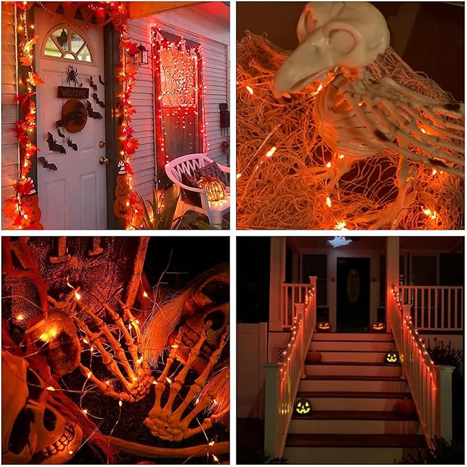 JMEXSUSS 2 Pack Orange Fairy Lights, Total 200 LED 66ft Battery Operated Halloween Lights with Remote, 8 Modes Twinkle String Light for Halloween Thangksgiving Fall Tree Indoor Outdoor Decoration