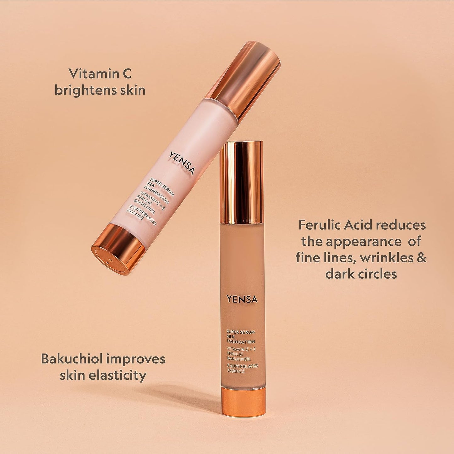 YENSA Super Silk Foundation - Full Coverage, Age-defying complex of Vitamin C, E, Ferulic, and Bakuchiol Oil (Medium 1) 1.0 fl oz
