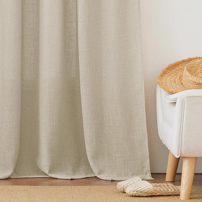 RYB HOME Half Window Curtains - Linen Textured Sheer Curtains Privacy Semi Sheer Drapes for Small Window Tiers Set for Bedroom Kitchen Cafe Bathroom, Beige, W 52 x L 36, 1 Pair
