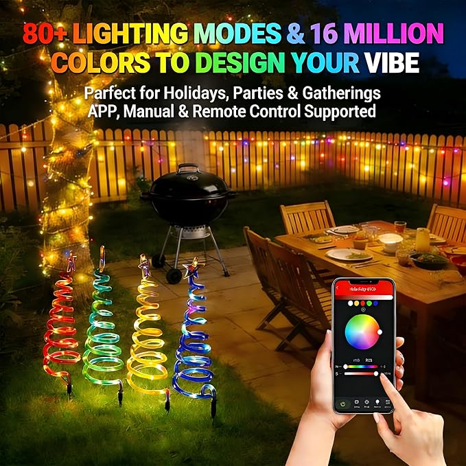 8 Pack Smart Christmas Pathway Lights Outdoor with Music Sync, 100+ Lighting Modes, Waterproof RGB Spiral Christmas Tree Path Lights for Yard, Driveway, Patio, Garden & Landscape Spotlights LED Lights