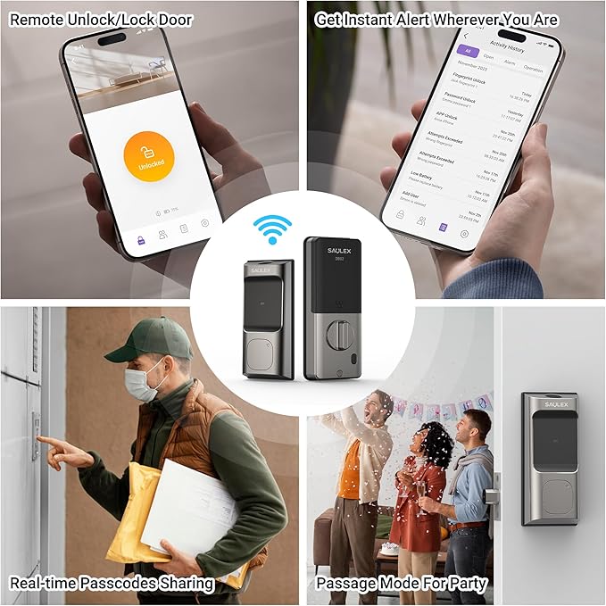 Saulex DB02 Smart Lock, Built-in Wi-Fi,5-in-1 Keyless Entry Front Door Lock, Keypad Deadbolts with App Control, Easy Installation,Auto-Unlock.