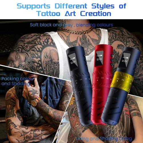 Tattoo Gun Wireless tattoo machine, 2400mAh Rotary Tattoo Machine with 7 stroke length Options, Pro Tattoo Guns with Motor Power reliable for all kinds of needles, ink (One Battery)