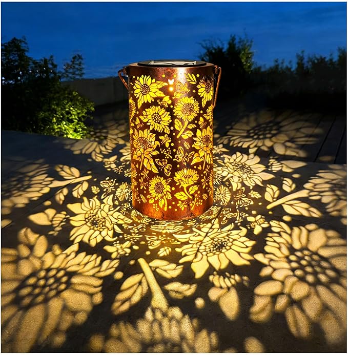 Gardening Birthday Gifts for Mom Women Grandma,Solar Lanterns Outdoor Waterproof,Garden Decor Outside Sunflower Bee and Butterfly, Hanging Yard Art Lights Solar Powered,Patio Decorations,Porch,1PC