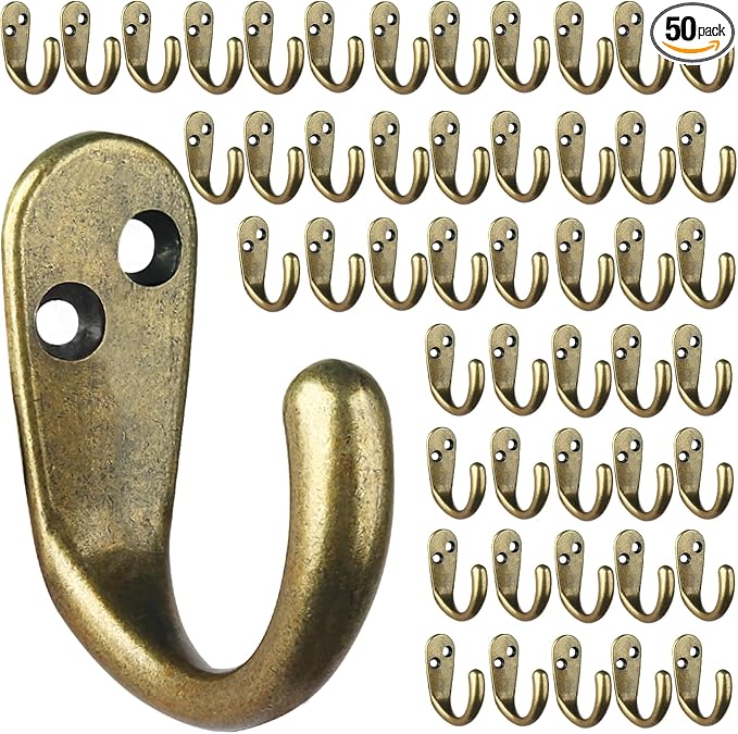 IBosins 50PCS Coat Hooks Wall Mounted Single Prong Robe Hook for Hanging Towel Hooks with 100 Screws for Cup, Mug, Bags, Hat, Cap, Scarf, Pet leashes