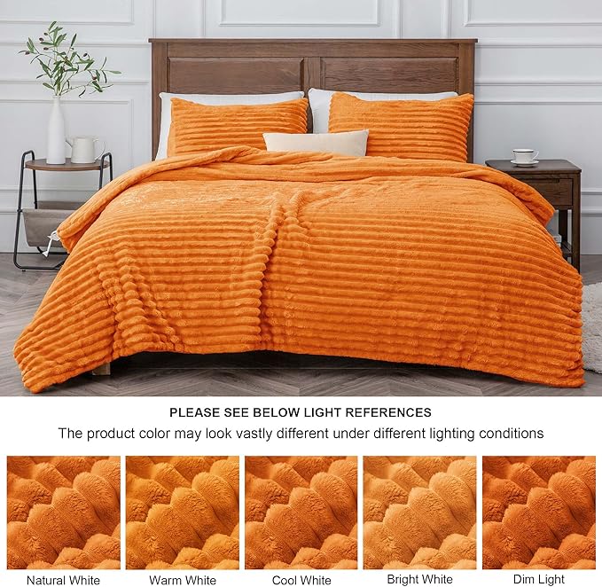 BEDELITE Fleece King Comforter Set -Super Soft & Warm Fluffy Burnt Orange Bedding, Luxury Fuzzy Heavy Bed Set for Winter with 2 Pillow Cases