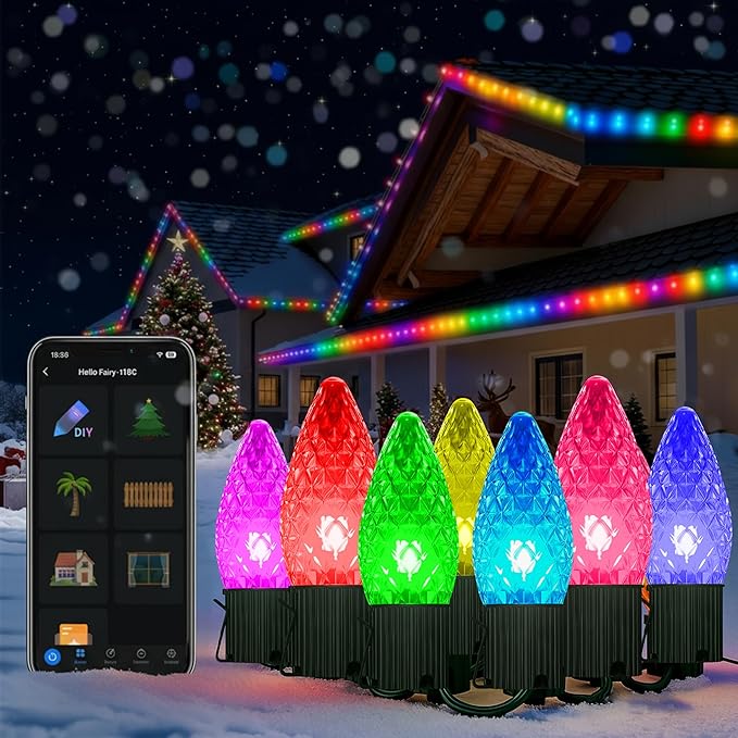 Probro Smart RGB C9 Christmas Lights Clearance, 95FT 100 LEDs App Control & Music Sync, 105 Modes for Party, Shatterproof Waterproof Connectable String Lights for Outdoor Indoor Xmas Tree House Decor