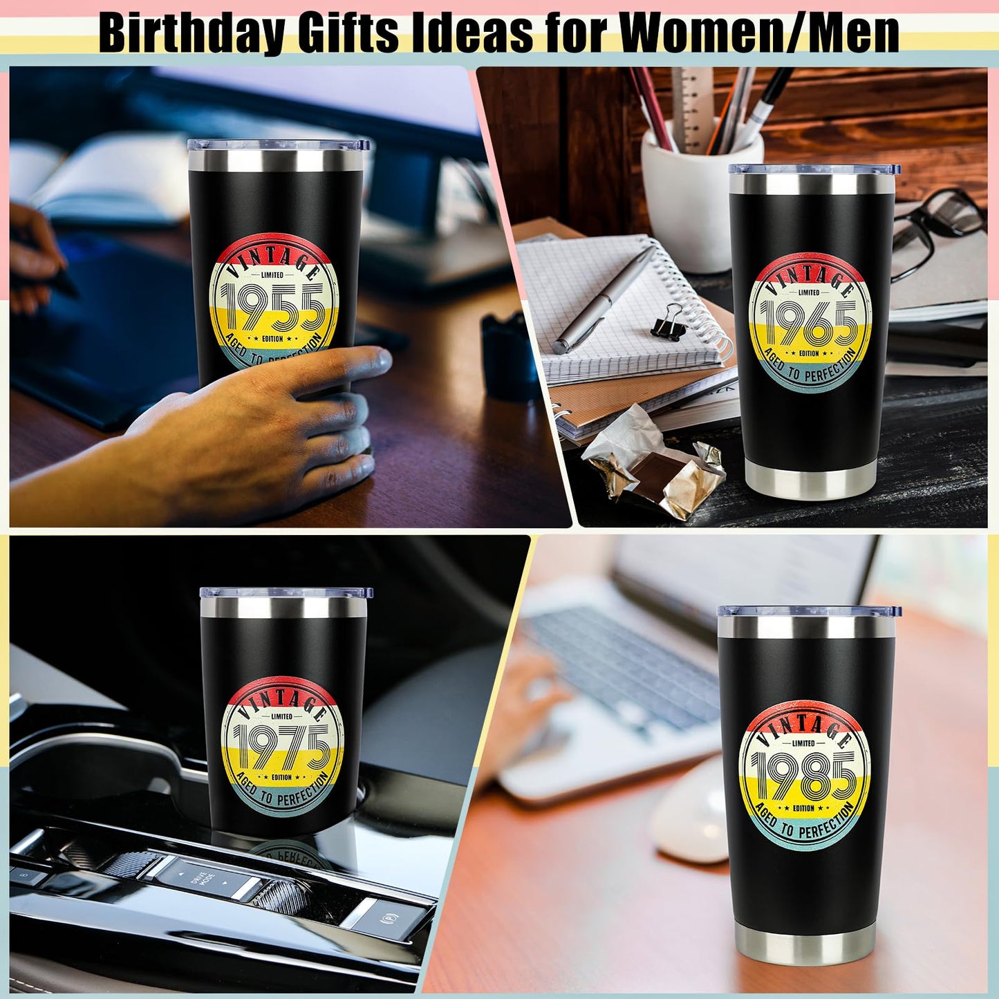 DECZHIYU 60th Birthday Gifts for Women Men - 1965 60th Birthday Decorations Gifts Ideas for Her Him - 60 Year Old Birthday Gift for Men Women Turning 60 Gift Ideas - 20oz Stainless Steel Tumbler