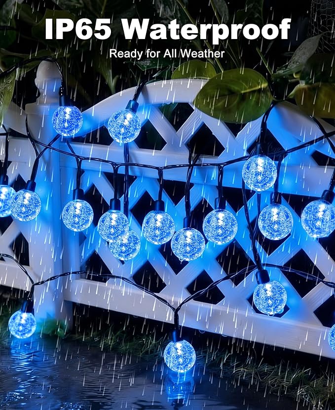 btfarm 2 Pack Solar String Lights Outdoor Waterproof, Total 98 FT 100 LED Solar Powered Patio Light, 8 Lighting Modes Crystal Globe Decoration for Garden Balcony Porch Yard Party, Blue