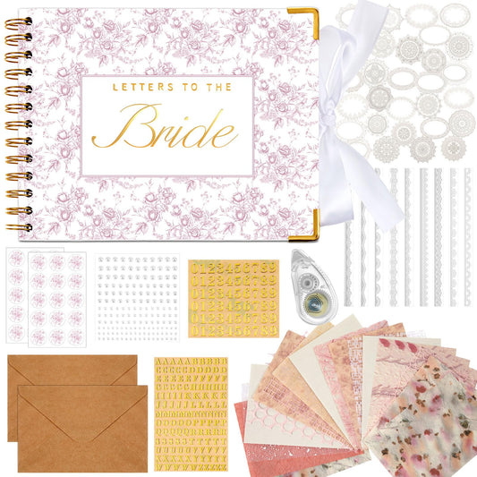 Humyoun Wedding Guest Book Letters to The Bride Scrapbook Wedding Memory Book Bridal DIY Blank Paper Scrapbook Photo Album Guest Sign with Pearl Stickers(8.5 x 7 Inch,Floral,Pink)