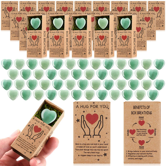 Landical 50 Sets Mother's Day Pocket Hug Token Gifts Bulk Little Heart Rocks Small Crystal Heart Stones Bulk with Boxes for Birthday Party Colleagues Family Celebration of Life Gifts (Green)