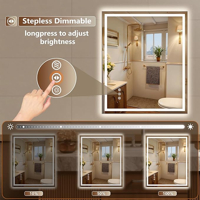 40x36 Inch LED Lighted Bathroom Mirror - Anti-Fog Vanity Mirror with Dimmable Front & Backlit, 3 Color Temp, Smart Memory - Shatterproof HD Glass, IP54 Waterproof Wall Mounted for Makeup Shaving
