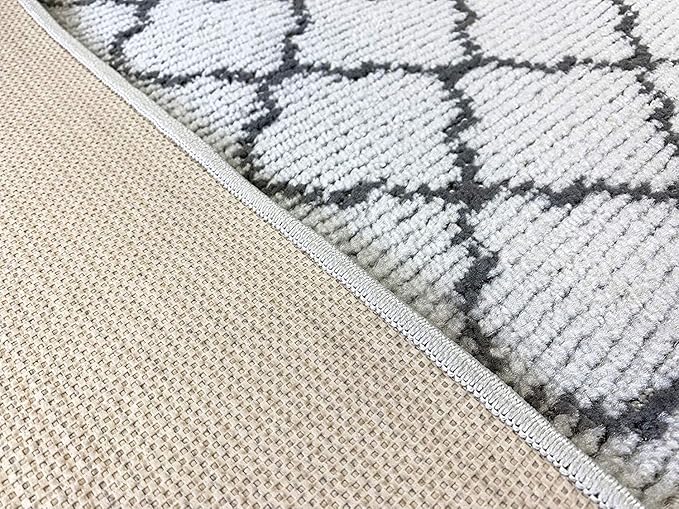 Custom Size Modern Runner Rug Carpet for Hallway Entryway Foyer Kitchen, Slip Resistant Latex Rubber Backed 31 inch Wide X Customized Length, Trellis Grey, 31 inch X 16 feet