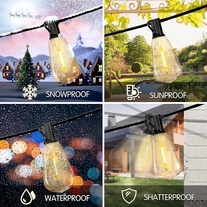 DAYBETTER 150ft Extra Long Outdoor String Lights,2700K 50 Shatterproof ST38 Bulbs Commercial Grade Weatherproof String Lights for Outside Patio, Garden, Backyard & Parties