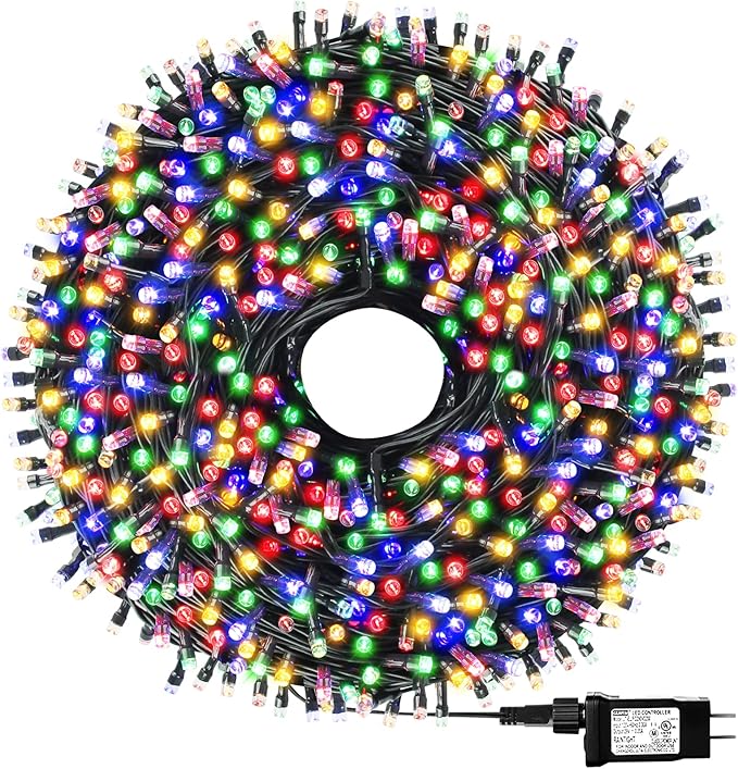 1000 LED 328ft 8 Modes with Timer Christmas String Lights IP55 Outdoor Waterproof UL Certificated Indoor Fairy Lights Garden Patio Wedding Christma Trees Parties Decoration Multicolor