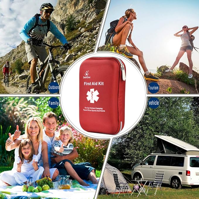 deftget 163 Pieces First Aid Kit Waterproof IFAK Molle System Portable Essential Injuries Medical Emergency Equipment Survival Kits for Car Kitchen Camping Travel Office Sports Home Ligth Red