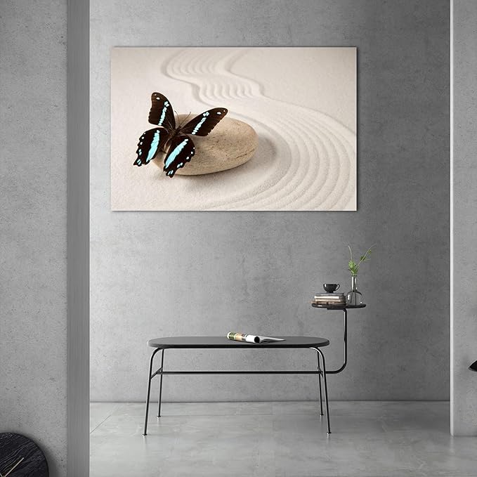 Zen Wall Art Decor, Modern Bathroom Zen Decor Wall Art, Large Canvas Wall Art for SPA Zen Room Decor, Butterfly and Pebble Relaxing Art Prints for Office & SPA Wall Decor Ready to Hang 28x40 Inches